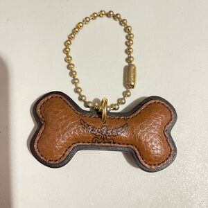 MCM Tan Leather Bone Keychain with Gold Chain